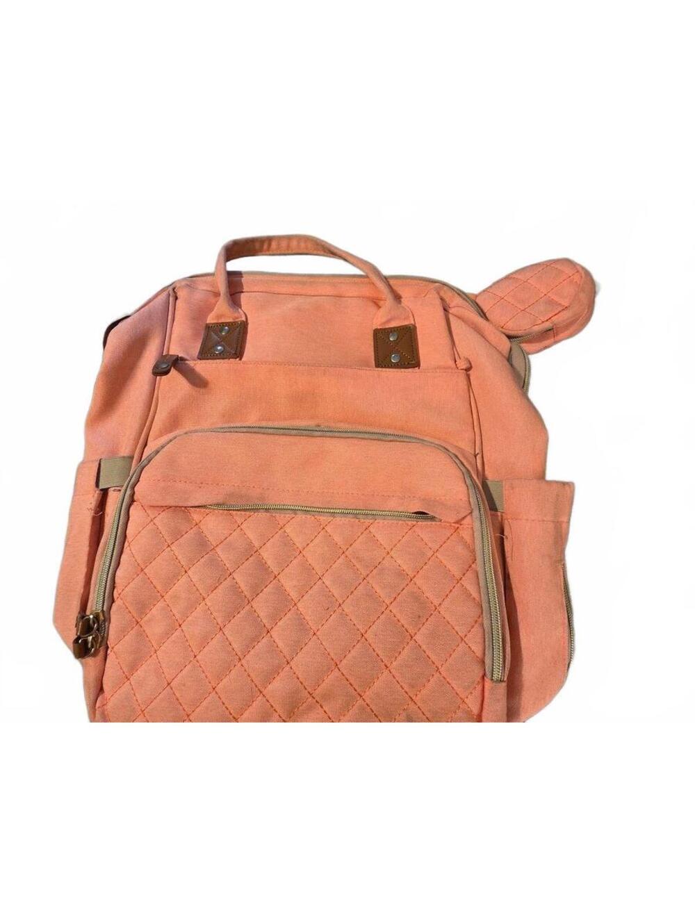 Quilted Peach Canvas Backpack with Multiple Pockets